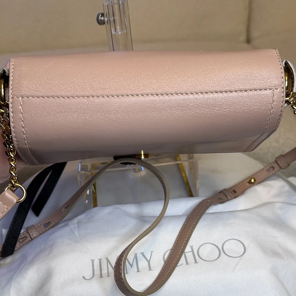 Jimmy Choo Authentic Taupe Crossbody Bag w/Metallic Interior, Dusty, Auth Card